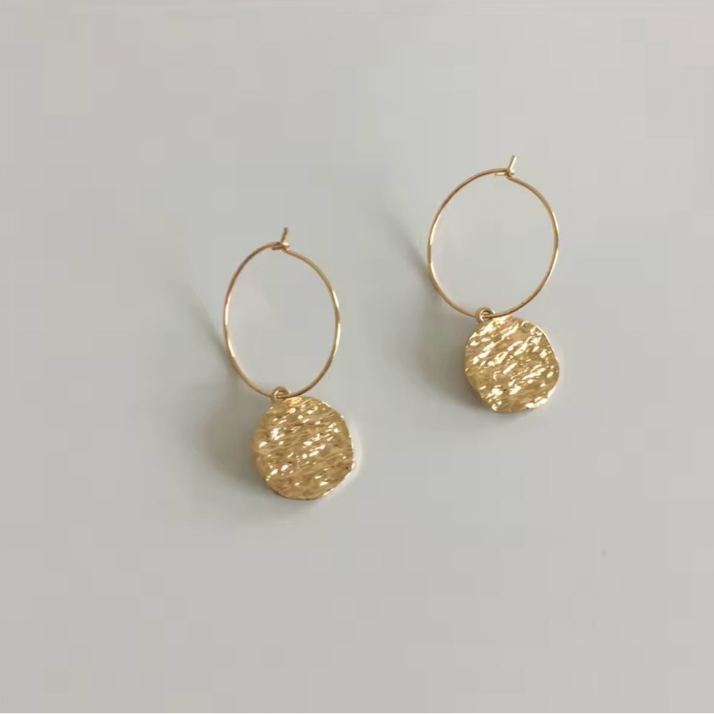 Fashionable Minimalist Long Drop & Dangle Hammered Disc Round/Oval Hoop Earrings